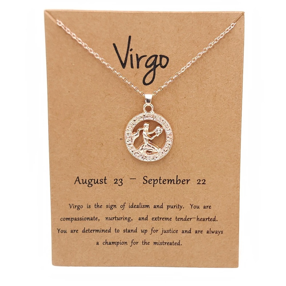 Virgo Zodiac Necklace Rose Gold Plated Maiden Pendant Astrology Jewelry 18in